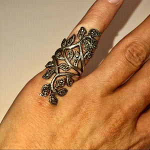 VTG Huge Sterling & Marcasite Tree Branch & Leaves Statement Ring Sz 5.5 EUC